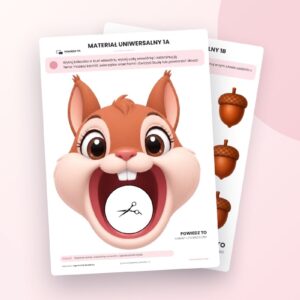 Dwie strony darmowego materiału: wiewiórka do wycięcia i żołędzie